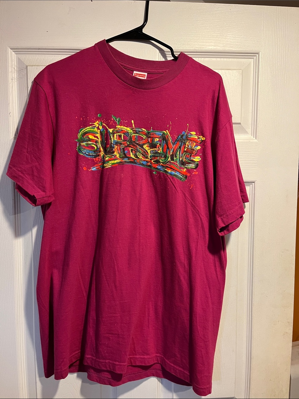 Supreme Magenta Graffiti Logo Short Sleeve Tee